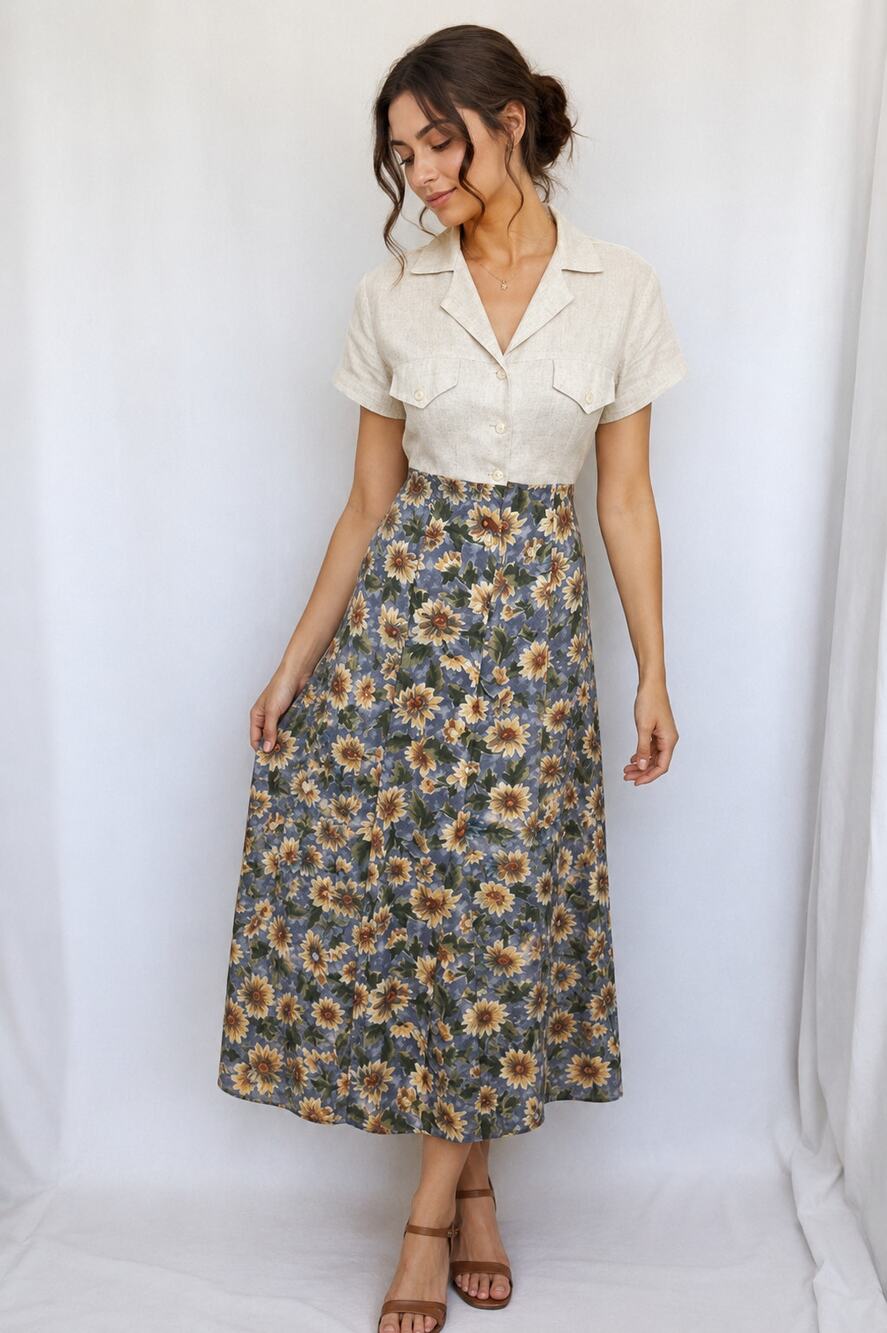 Vintage Frederick's of Hollywood Sunflower Floral Dress Women's M Cottagecore